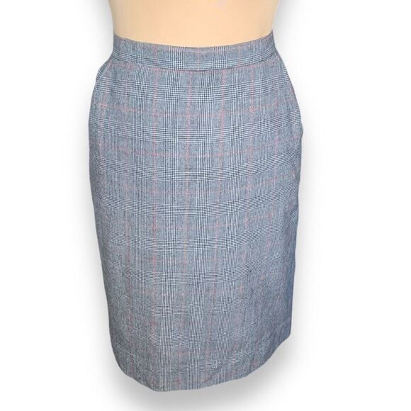 Vintage Giorgio Sant’Angelo Wool Black Houndstooth Plaid Tailored Pencil Skirt - Picture 1 of 10